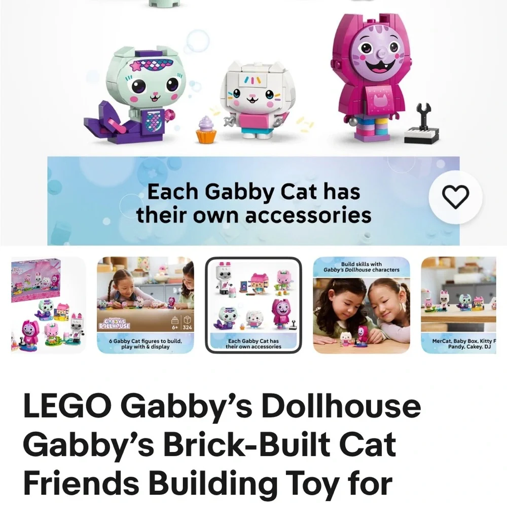 LEGO Gabby's Dollhouse Cat Friends Set - Pink/White (11215) 324pcs 6+ NIB Sealed